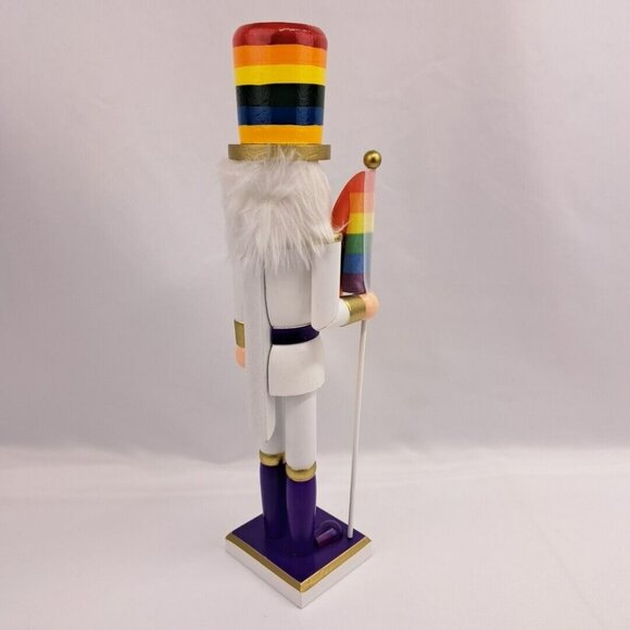 Wooden Christmas Gay And Pride Themed Flag 15 Inch Tall Nutcraker - Picture 5 of 14